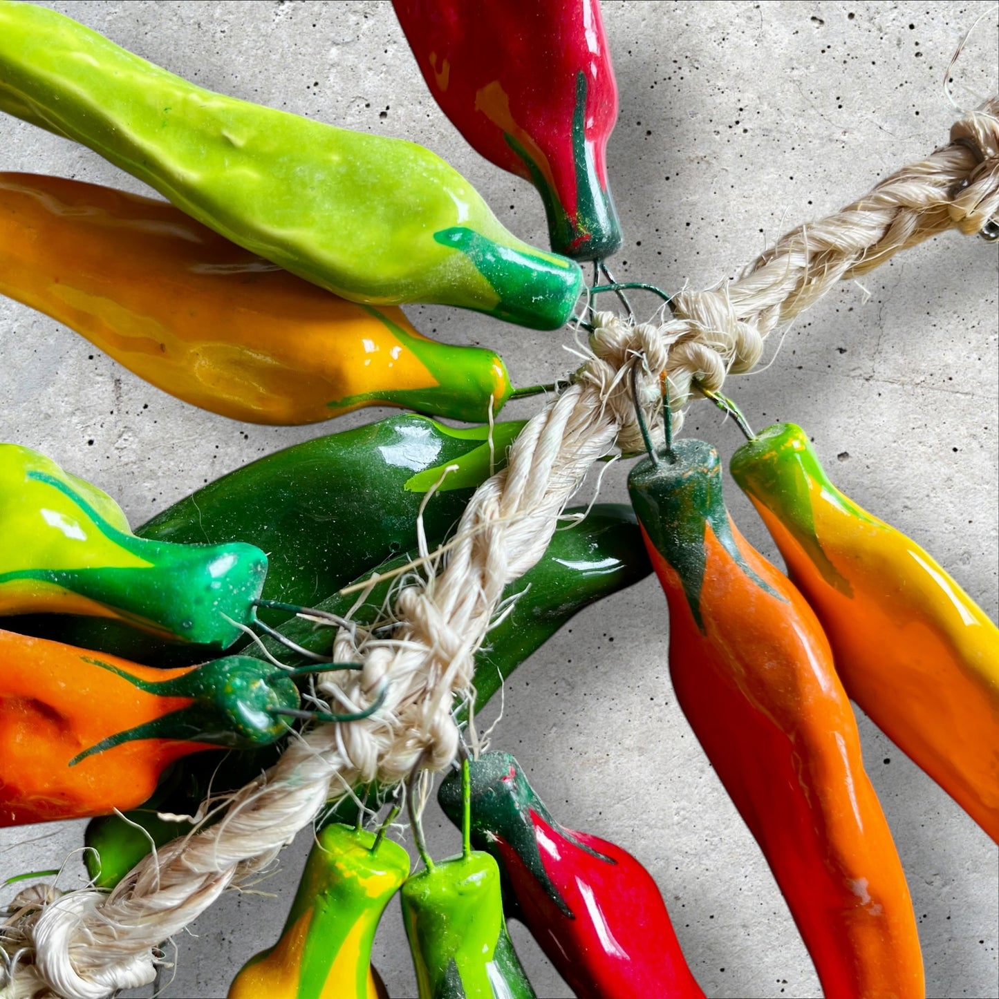 Multi color chili peppers attached