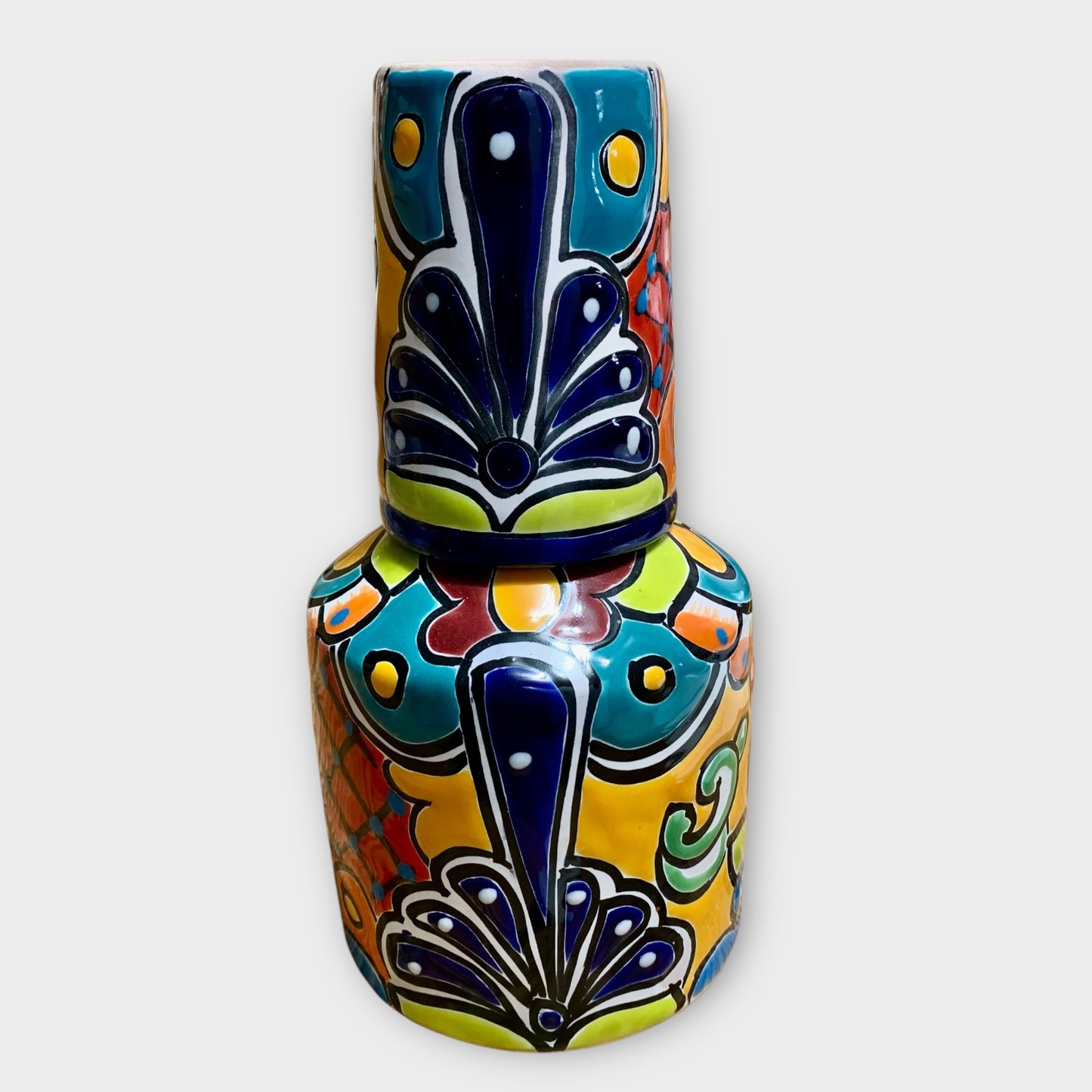 Talavera water jug with cup