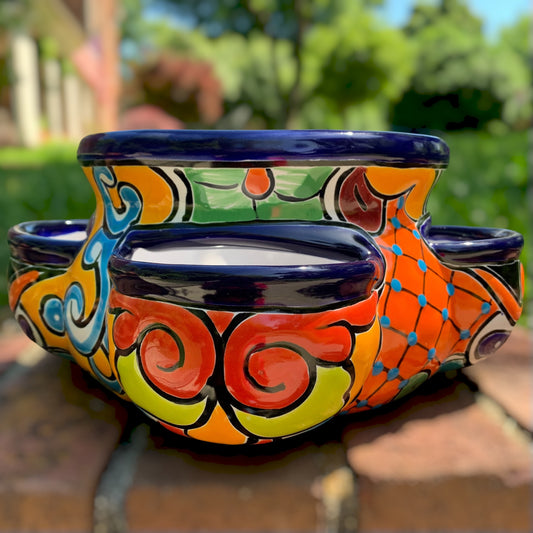Mexican Talavera strawberry planting pot in Azul Cobalt blue