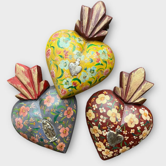 Heart Decorado Oleo M Milagros Folk Art