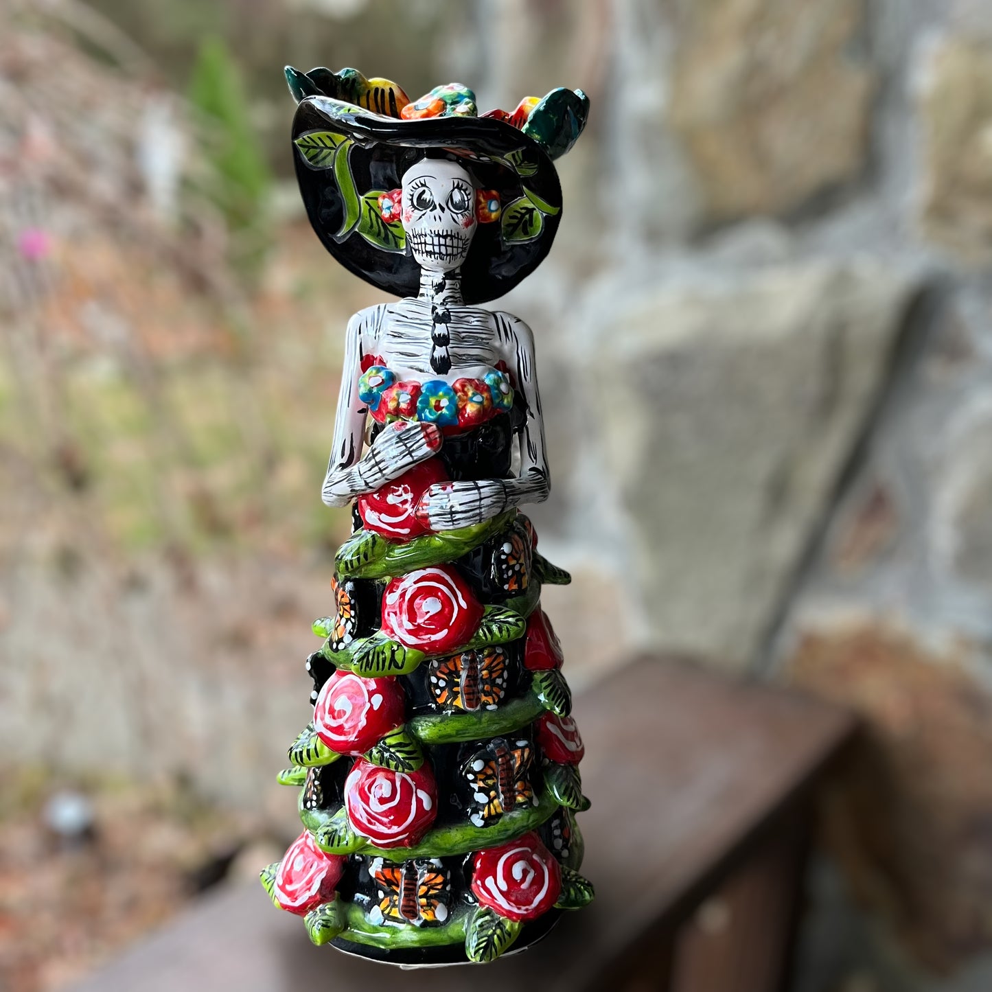 Mexican Talavera Catrina Skelton Doll Rose