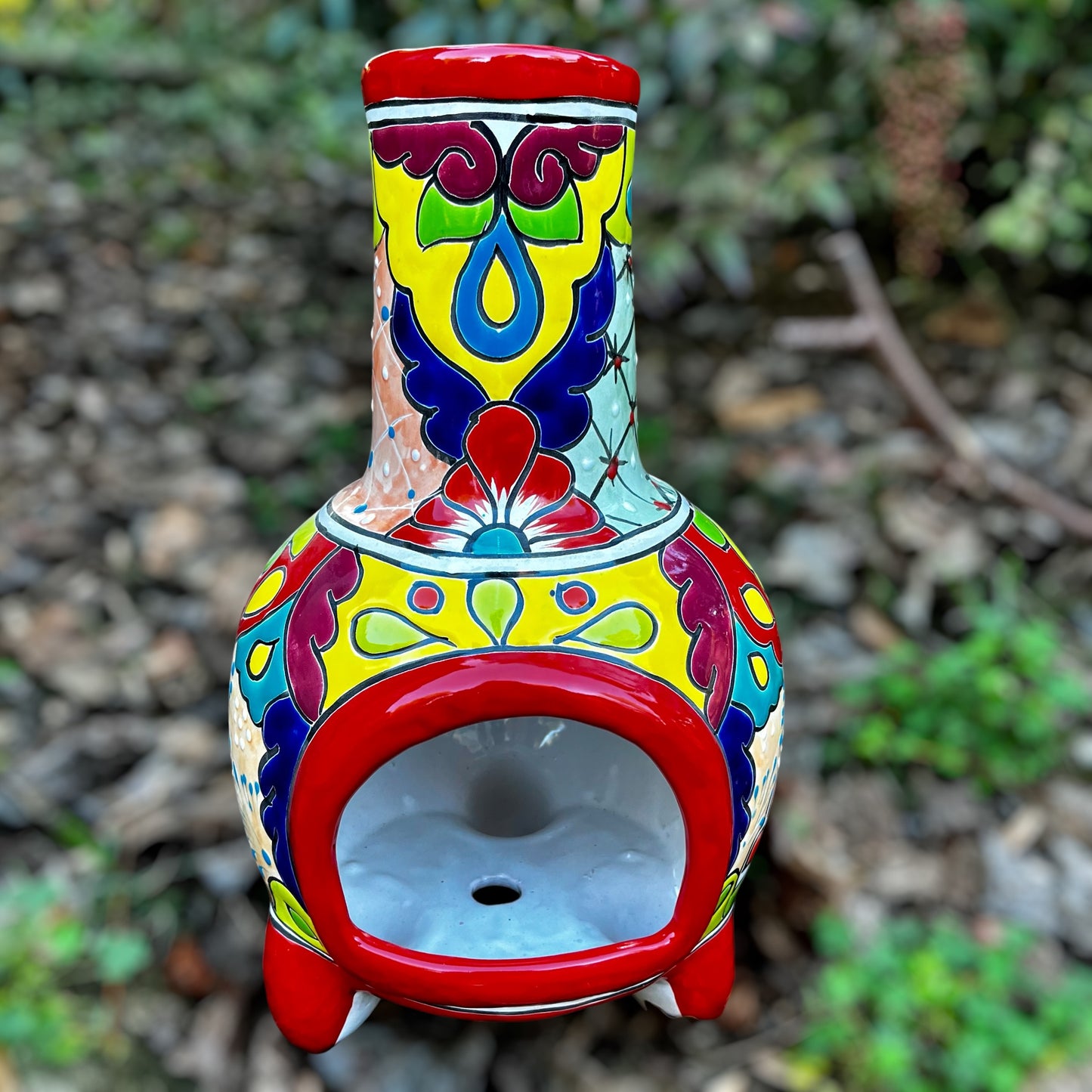 Mexican Talavera chimera candle holder red