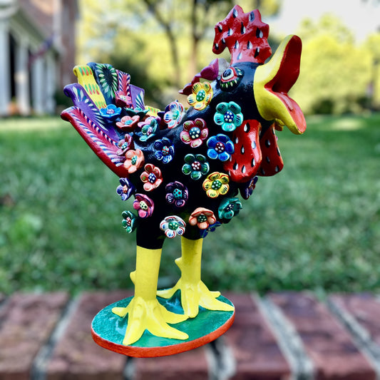 Ortega Floral rooster folk Art 13”