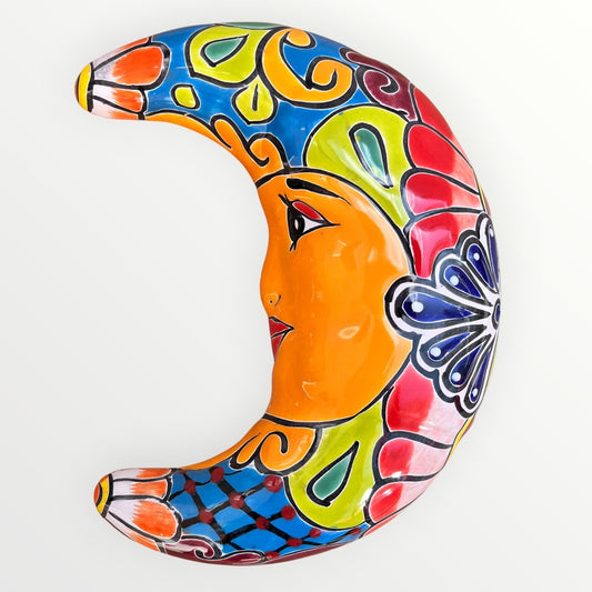 Mexican Talavera, colorful wall moon face