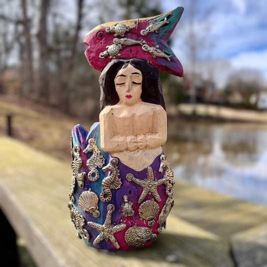Mexican Milagro mermaid with fish on head