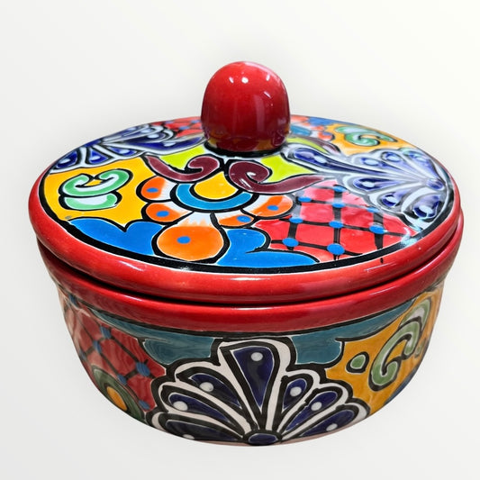 Mexican Talavera tortilla serving piece with lid