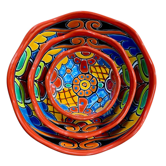 Mexican Talavera Nesting bowl set Red