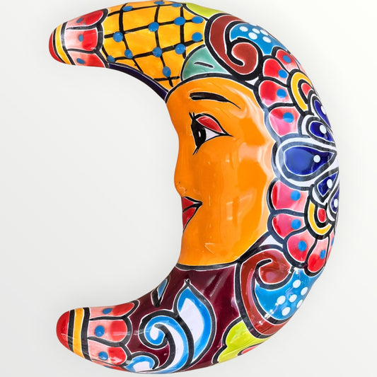 Mexican Talavera, colorful wall moon face #5-3