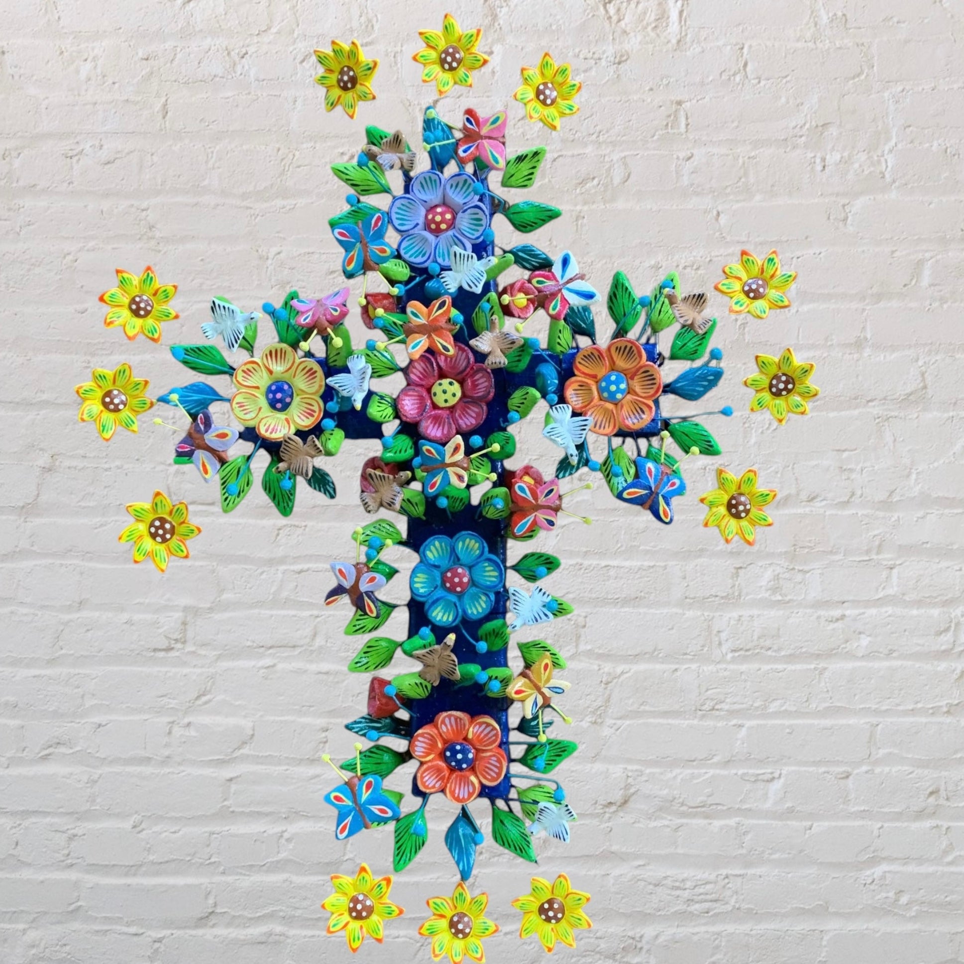 Ortega Folk Art Cross | Clay Mexican Pottery Wall Decor | MexDecor