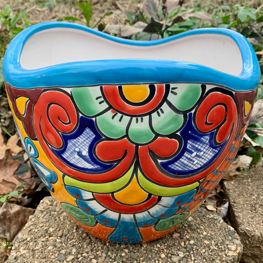 Mexican Talavera, Bella CASA planting pot in beautiful, bright turquoise