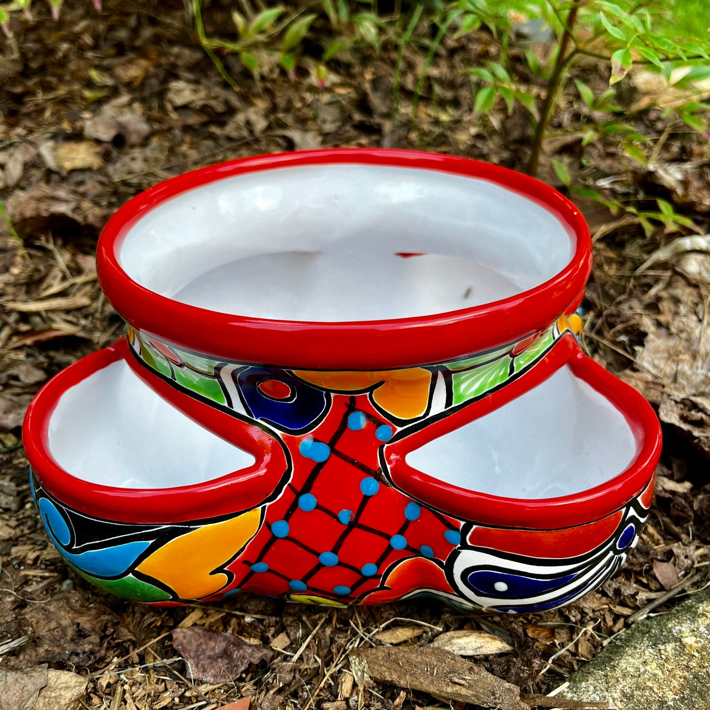 Talavera strawberry or herb pot planter side