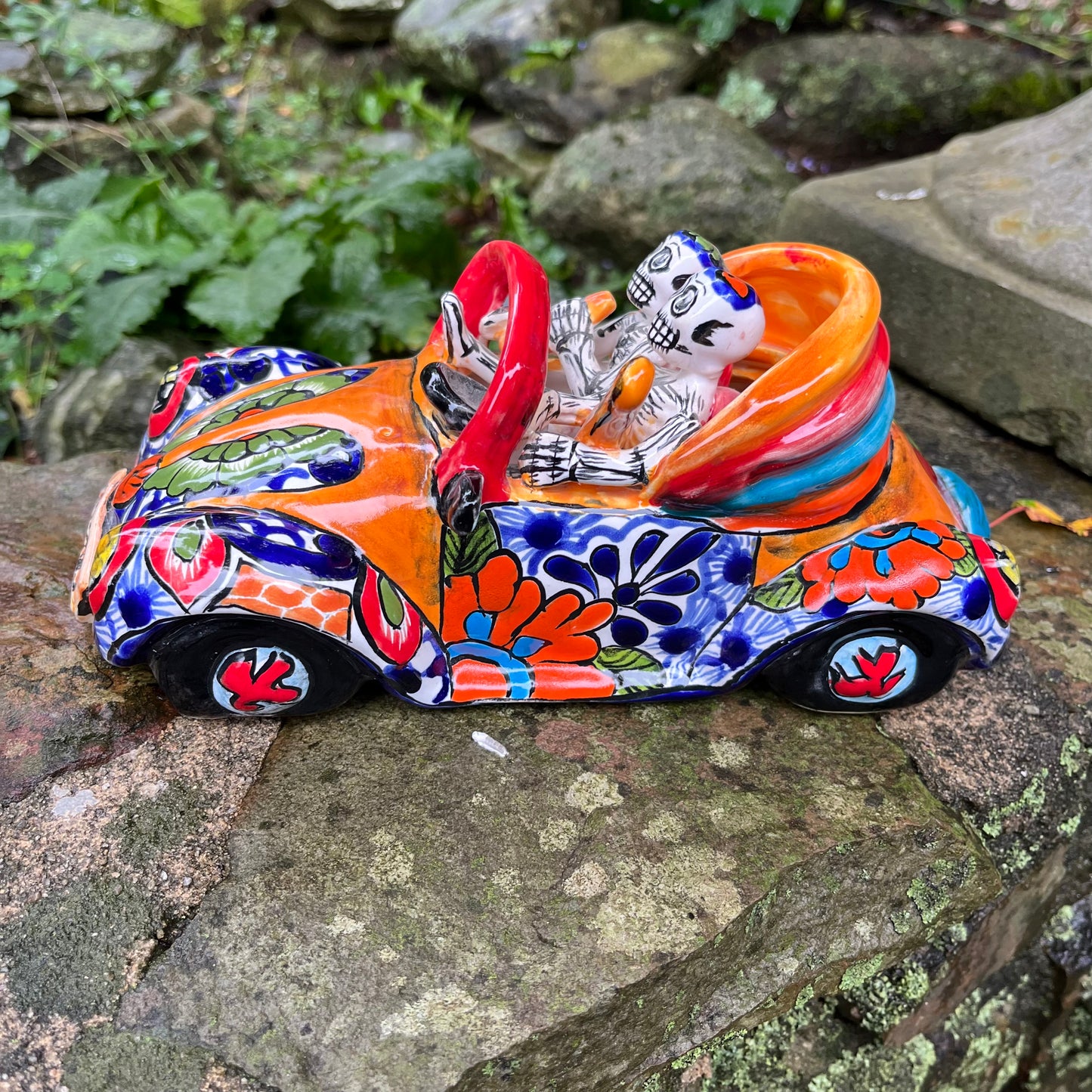 Mexican talavera catrinas convertible car side