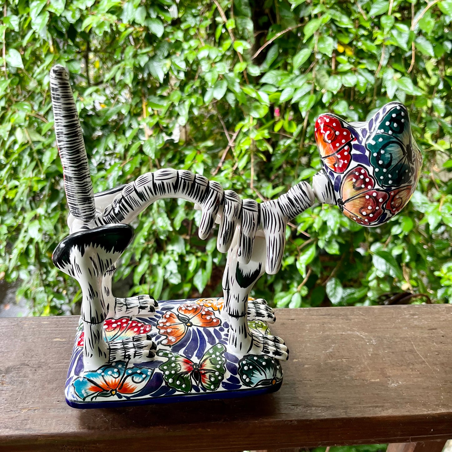 Mexican Talavera Cat Gato Catrina back