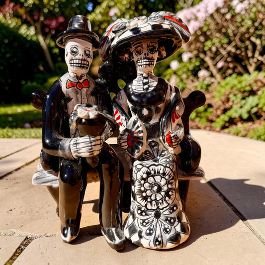 Mexican Catrina Couple on a Bench