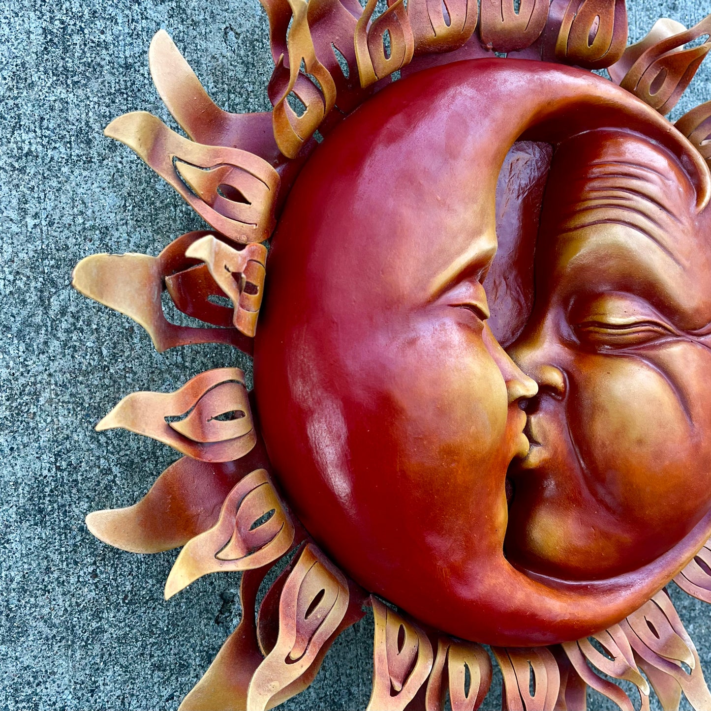 Kissing Sun and Moon Sculpture Left Side
