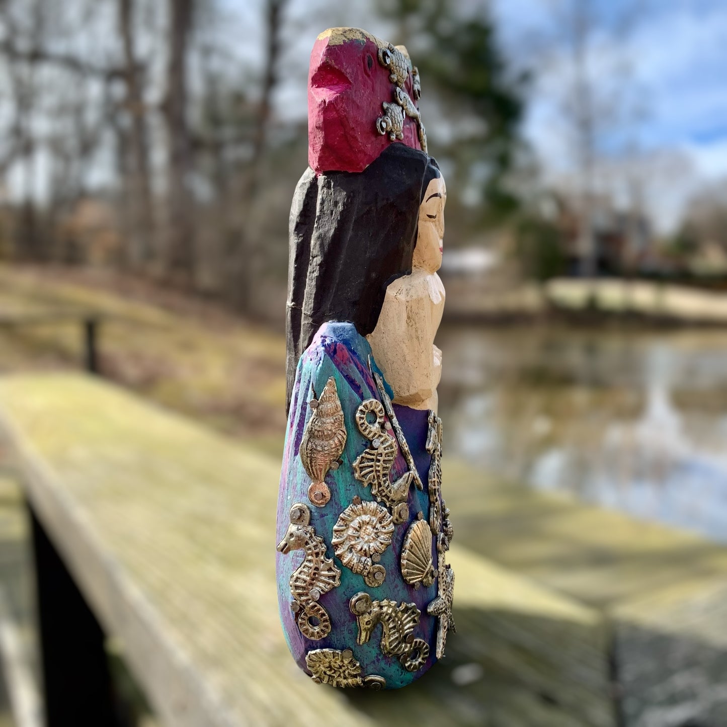 Mexican Milagro mermaid with fish on head tail side