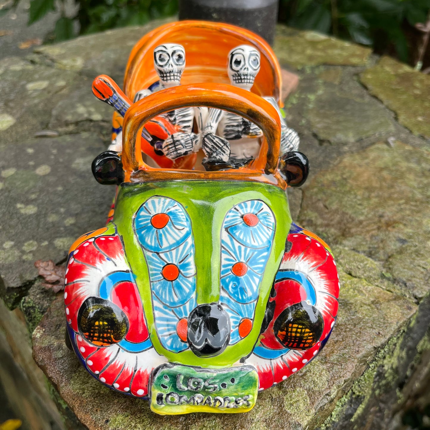 Mexican talavera catrinas convertible car front