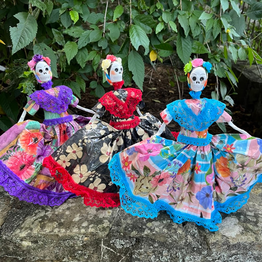 Mexican Big Party Dress Catrina Paper Mache Skelton Doll | MexDecor Mexican Big Party Dress Catrina Paper Mache Skelton Doll | MexDecor