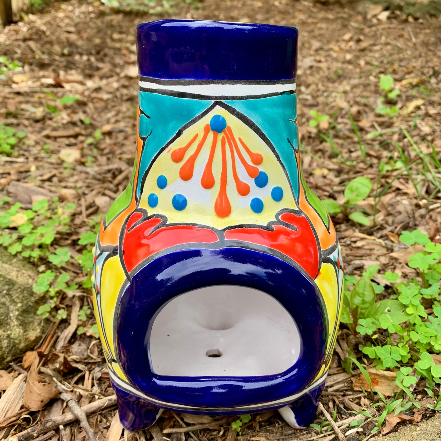 Talavera Chimenea candle holder cobalt three