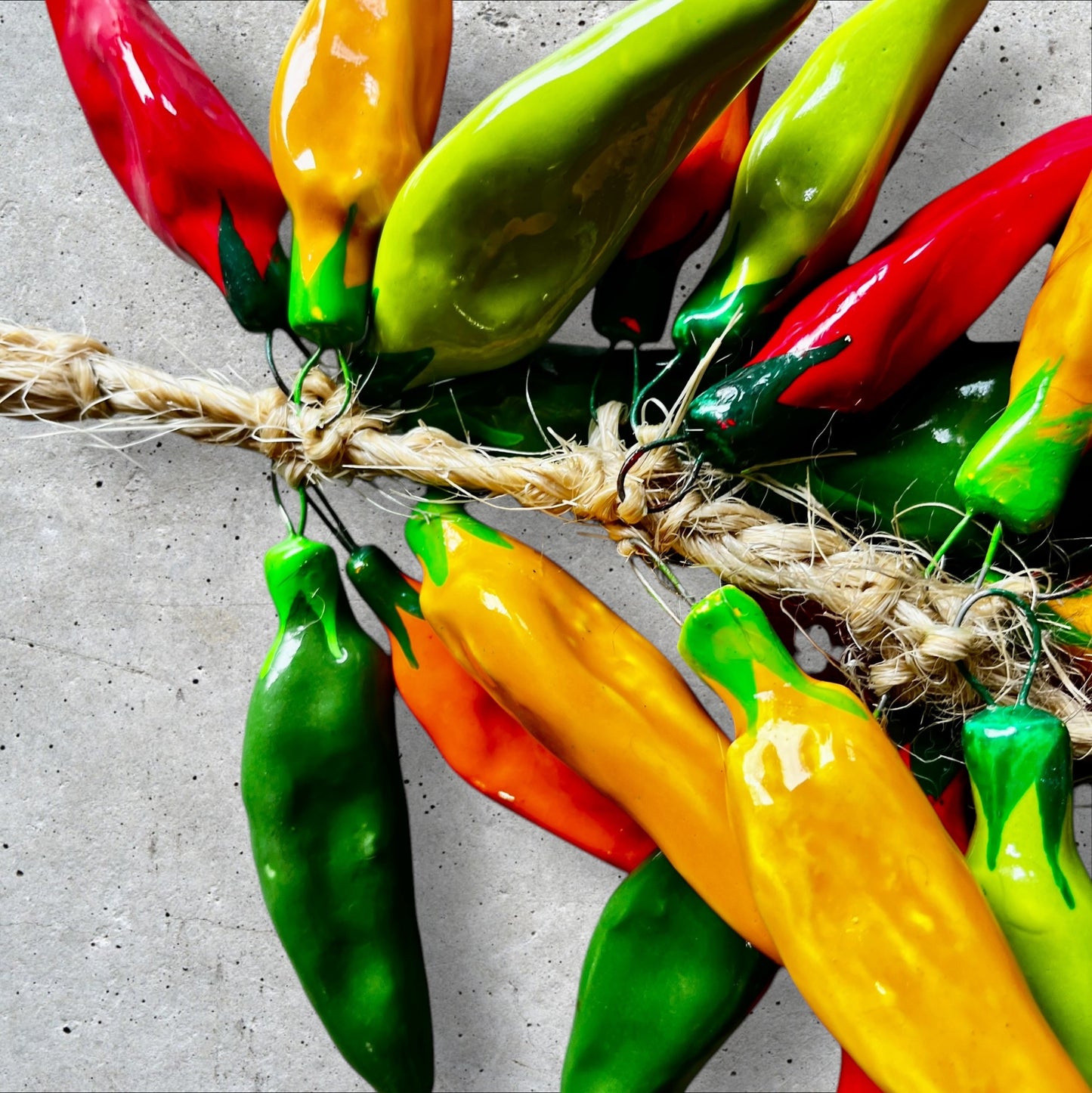Multi color chili peppers attached