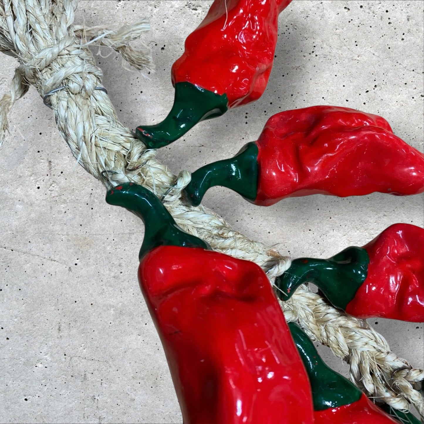 Close-up of red poblano chili peppers rope attachment