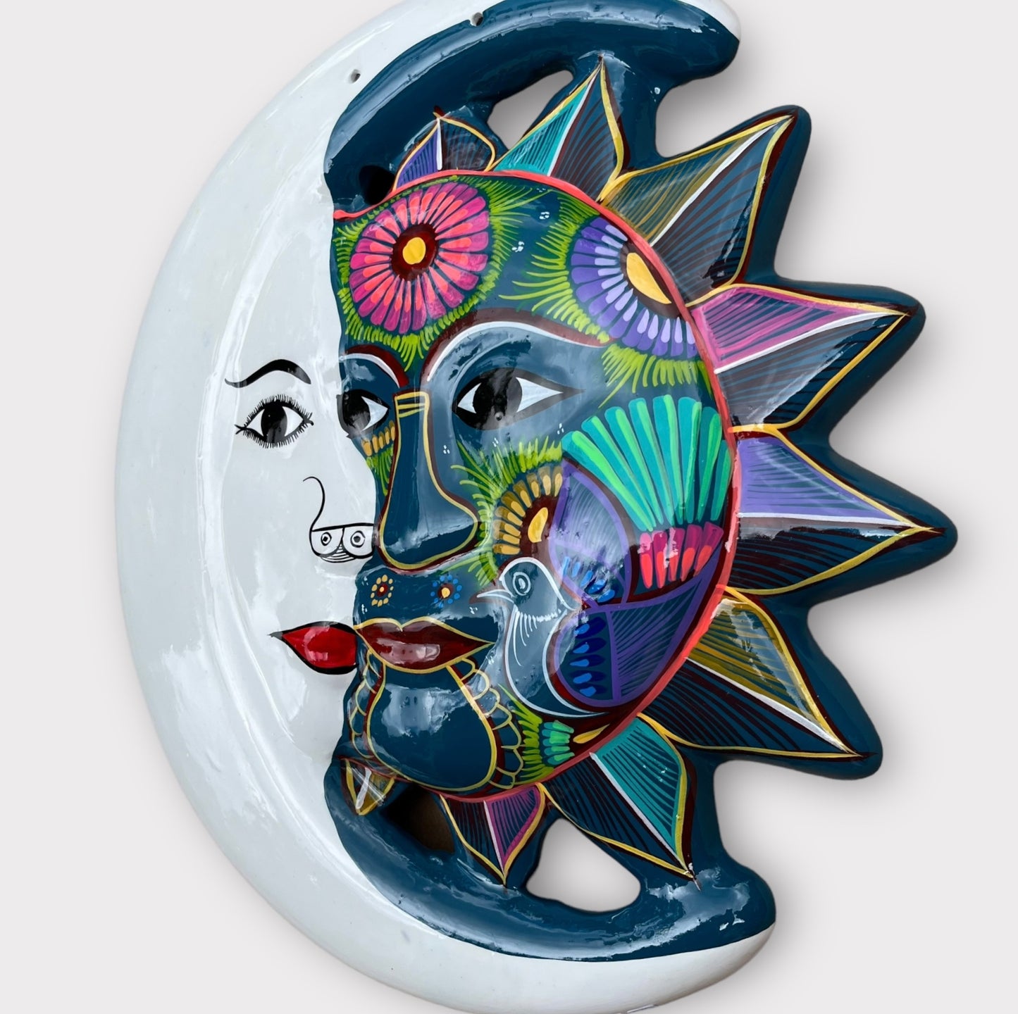 folk art mexican clay sun and moon eclipse sun side