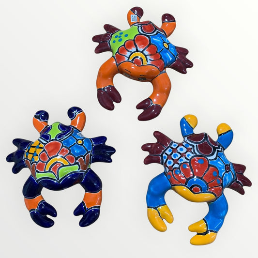 Set of three colorful, Mexican Talavera wall crabs