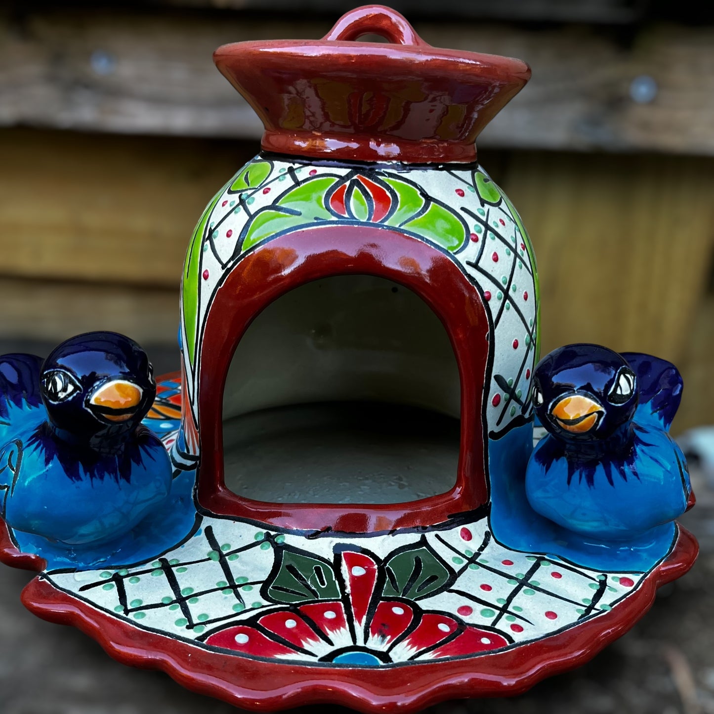 Mexican Talavera Bird House three Terracotta