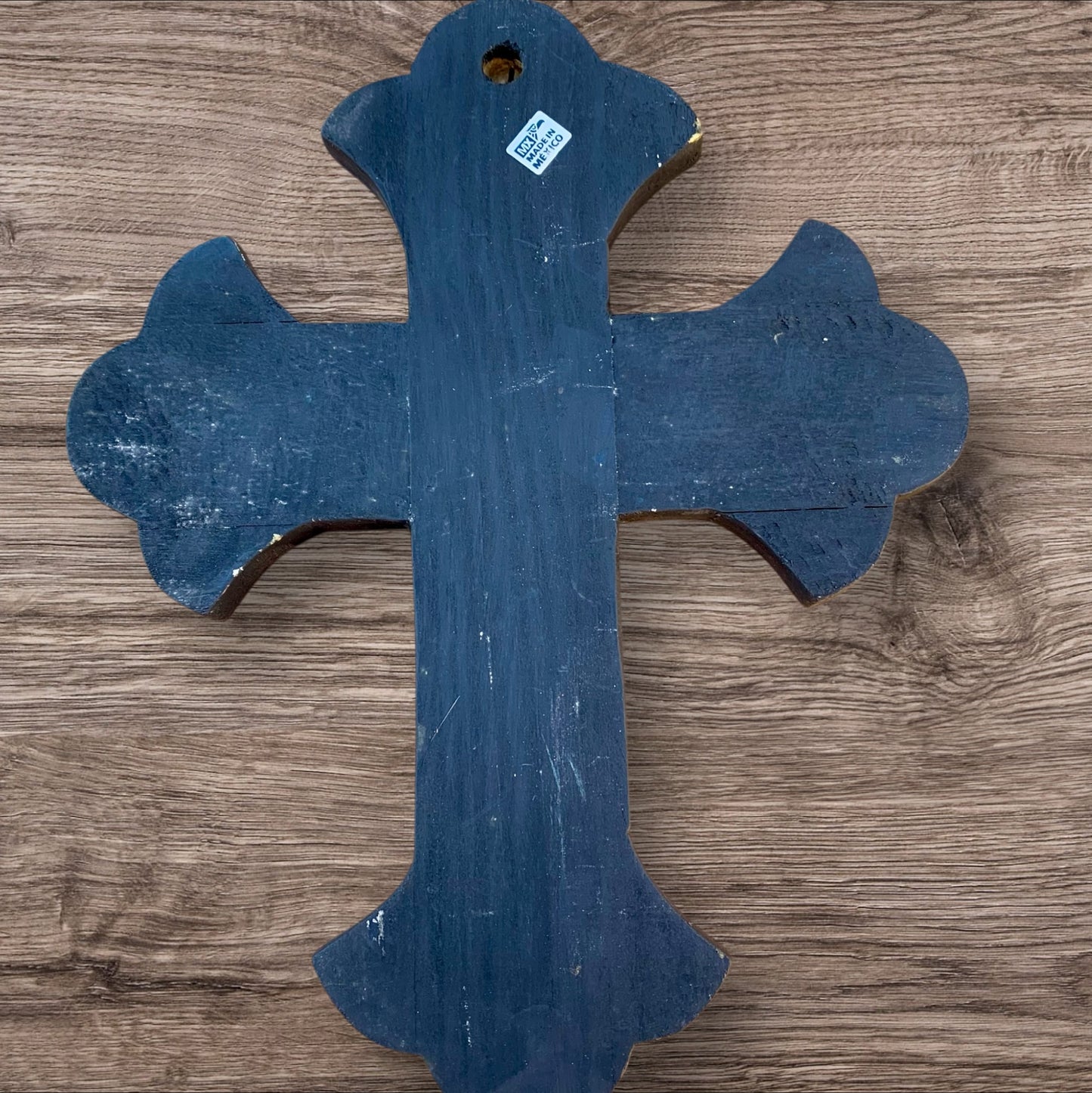 Milagros decorated wood cross back