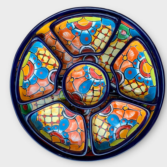 Mexican Talavera sectional serving dish round