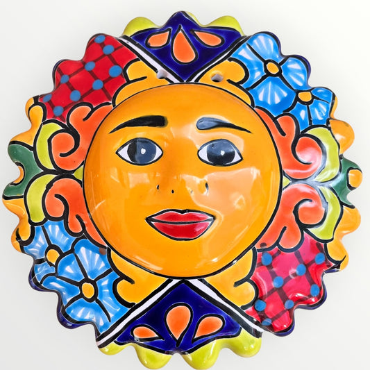 Mexican Talavera sun face wall art Front