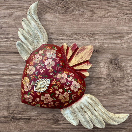 Winged Heart Decorado Oleo Mediano Red