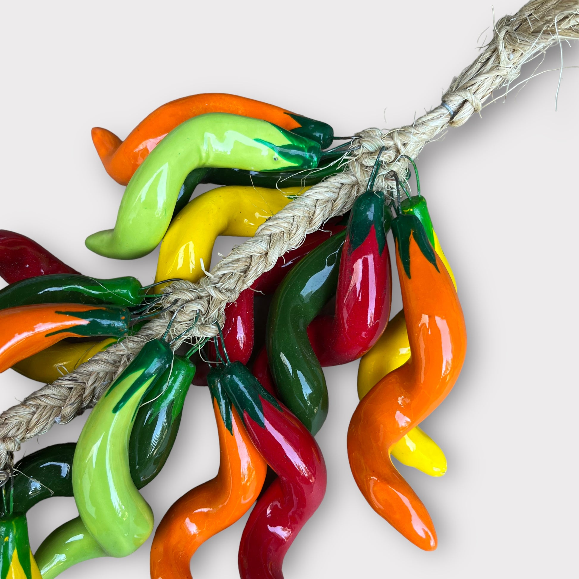 Mexican Ceramic Multi Color Chili Peppers close up