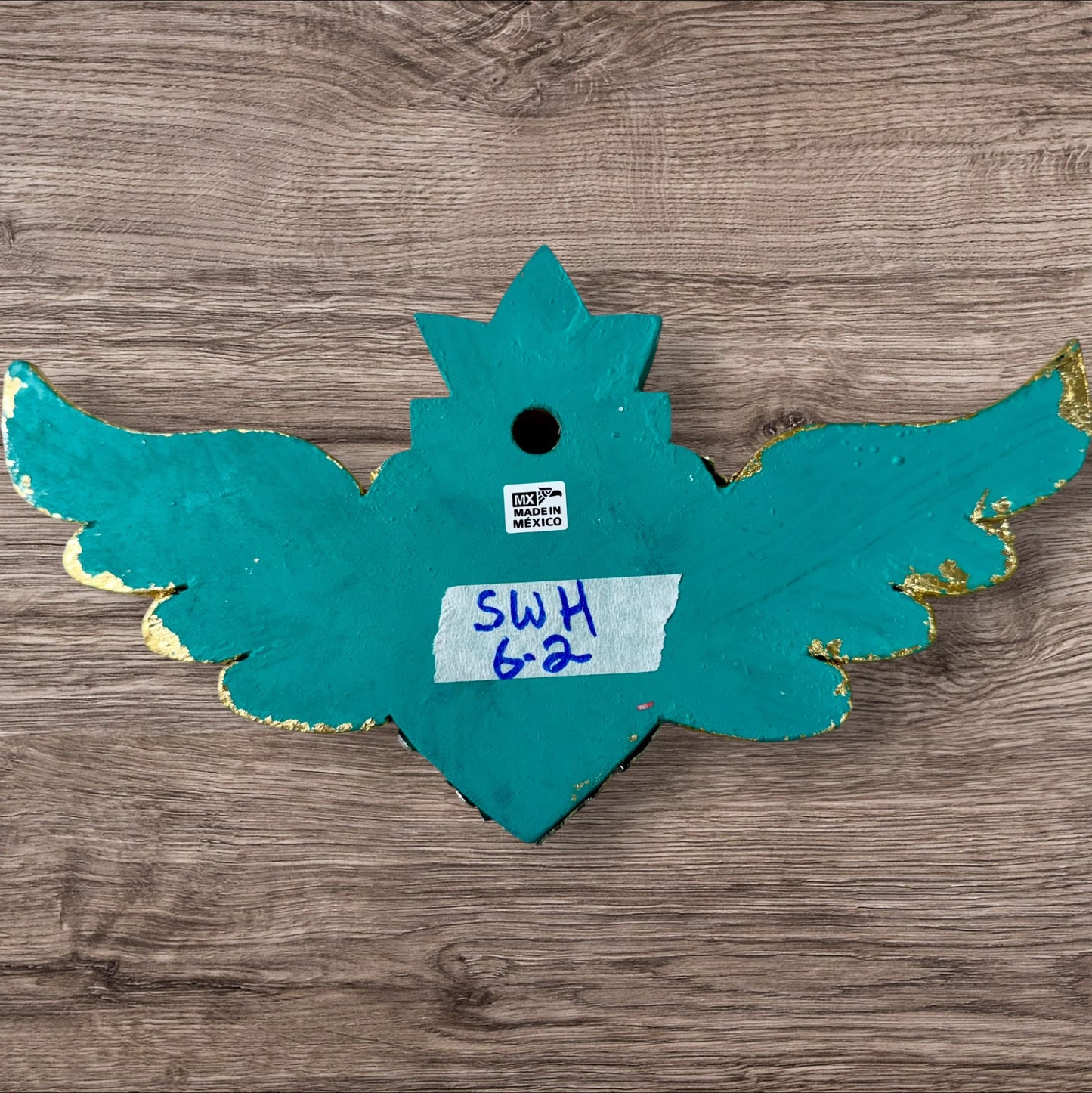 Winged Mexican Milagros Sacred Heart wood wall art Back