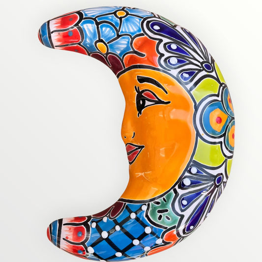 Mexican Talavera, colorful wall moon face #5-1