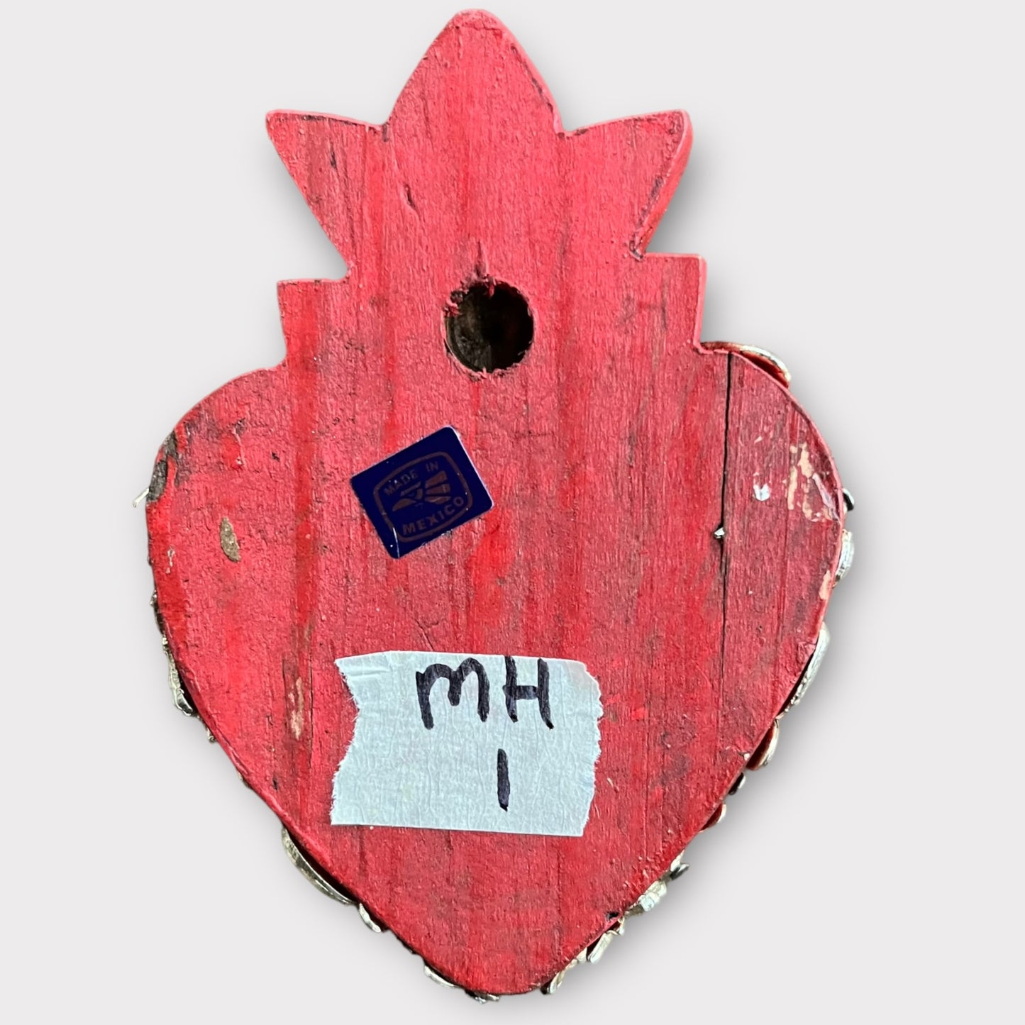 Milagros Wood Heart Corazon back