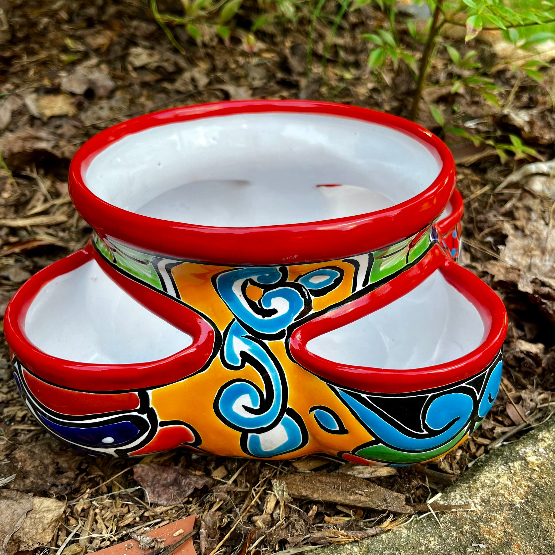 Talavera strawberry or herb pot planter side two