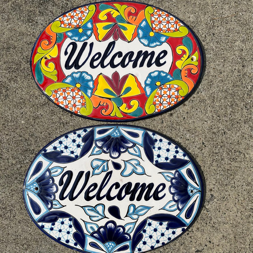 Talavera Welcome Bienvenidos Sign - Hand Painted Wall Decor