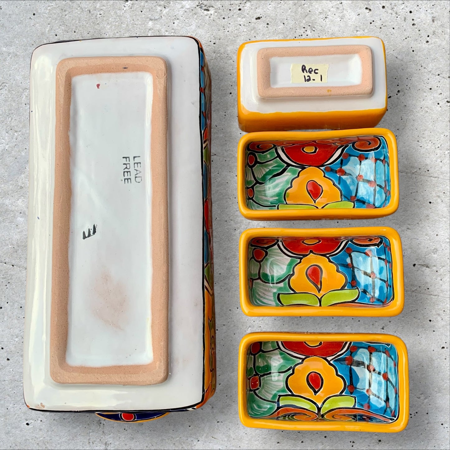 Talavera pottery sectional serving dish rectangle Bottom