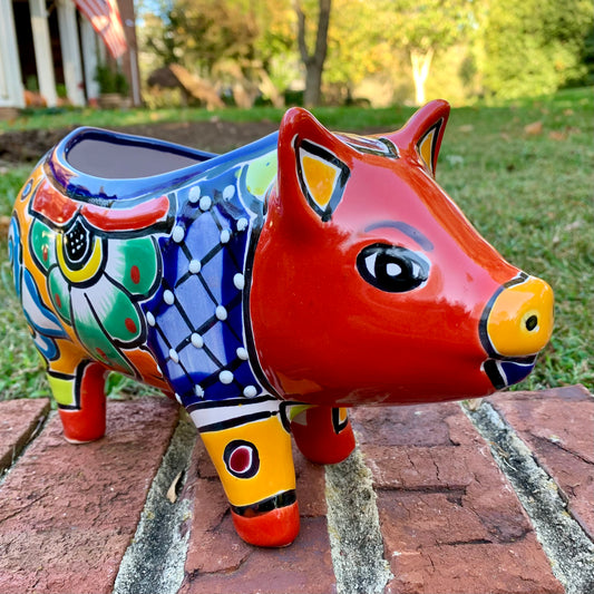 Talavera pig planting pot red