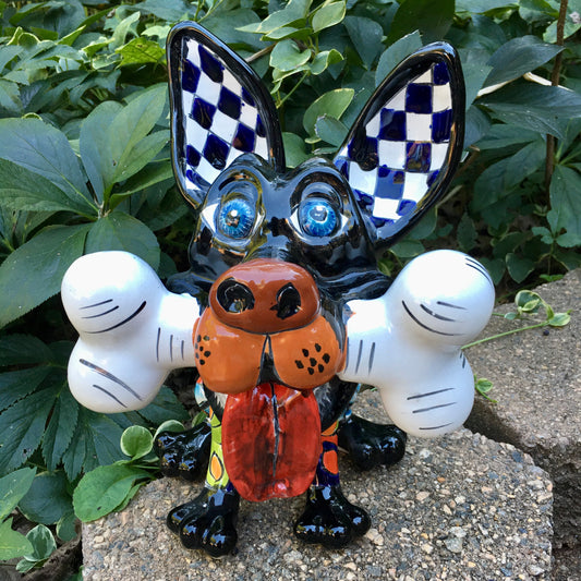 Talavera dog Roy with big bone