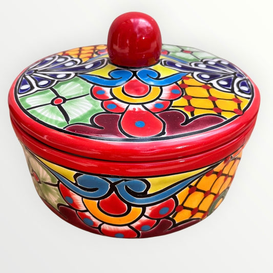 Mexican Talavera tortilla serving piece with lid