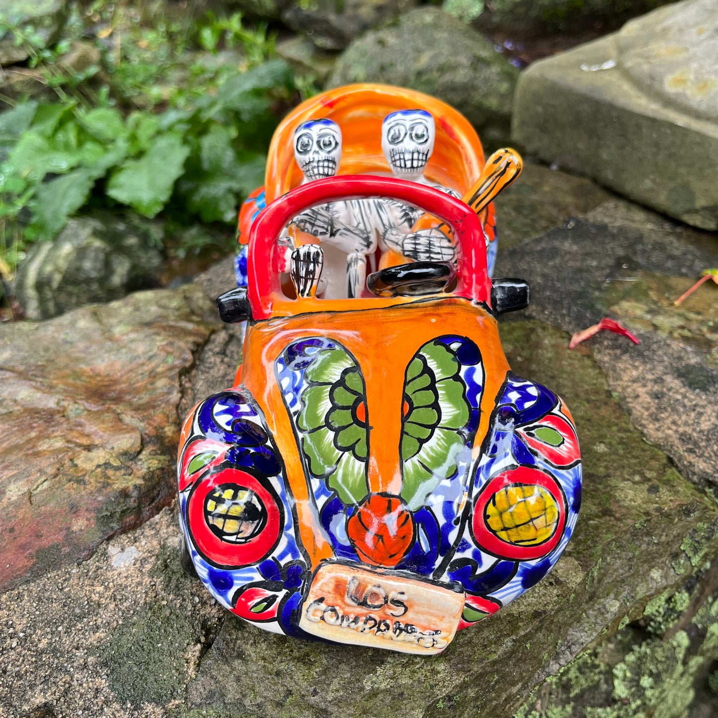 Mexican talavera catrinas convertible car front