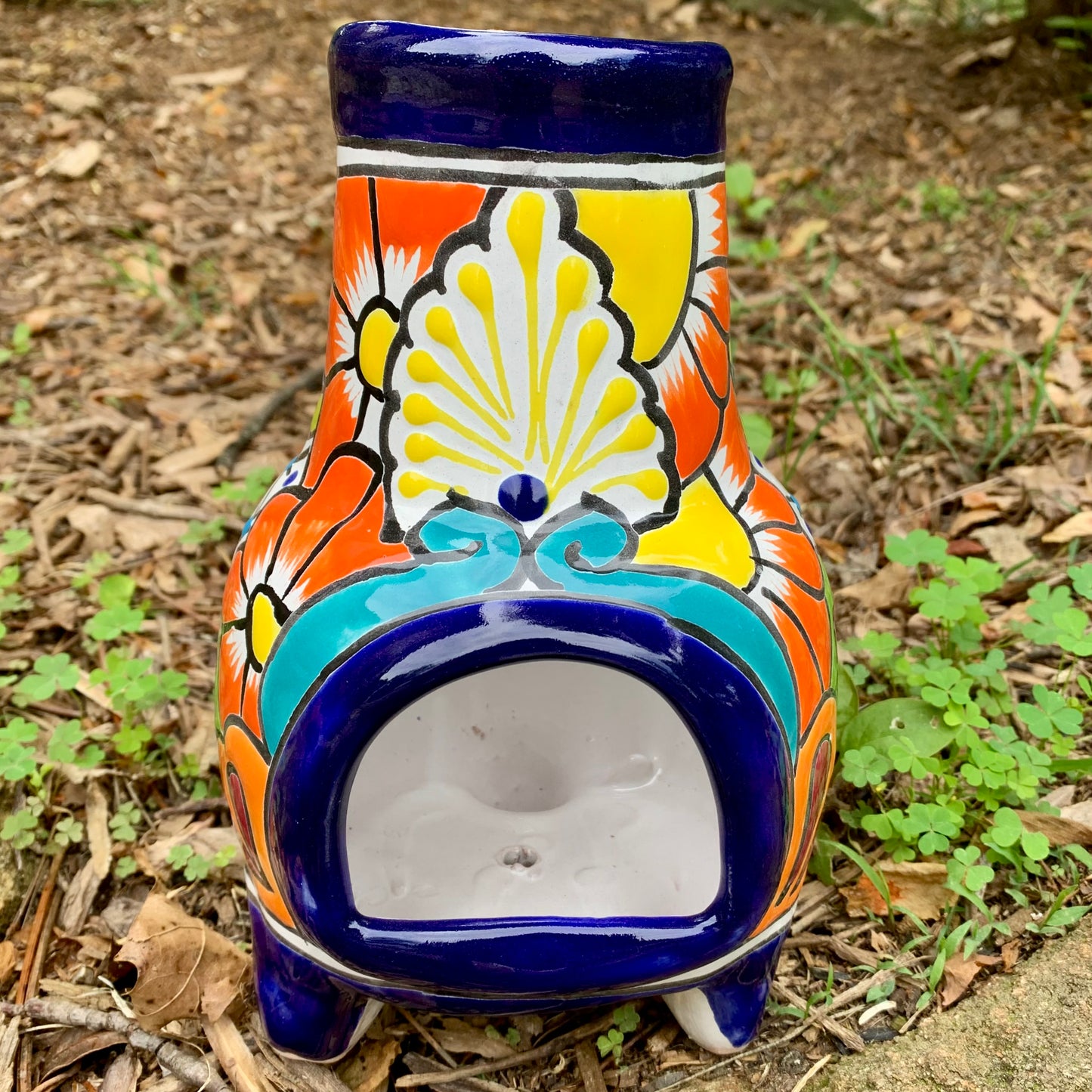 Talavera Chimenea candle holder cobalt two