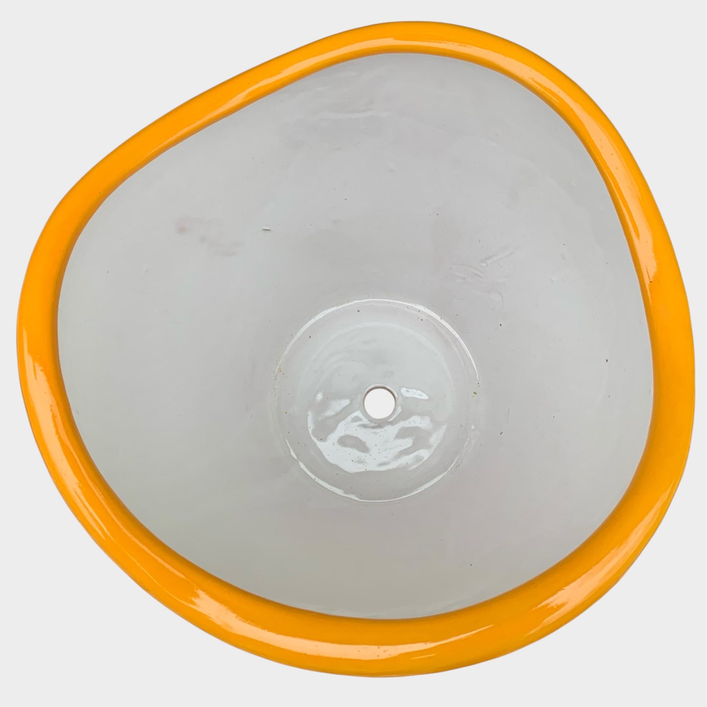 Mexican Talavera, Bella CASA planting pot in Amarillo top view showing drain hole