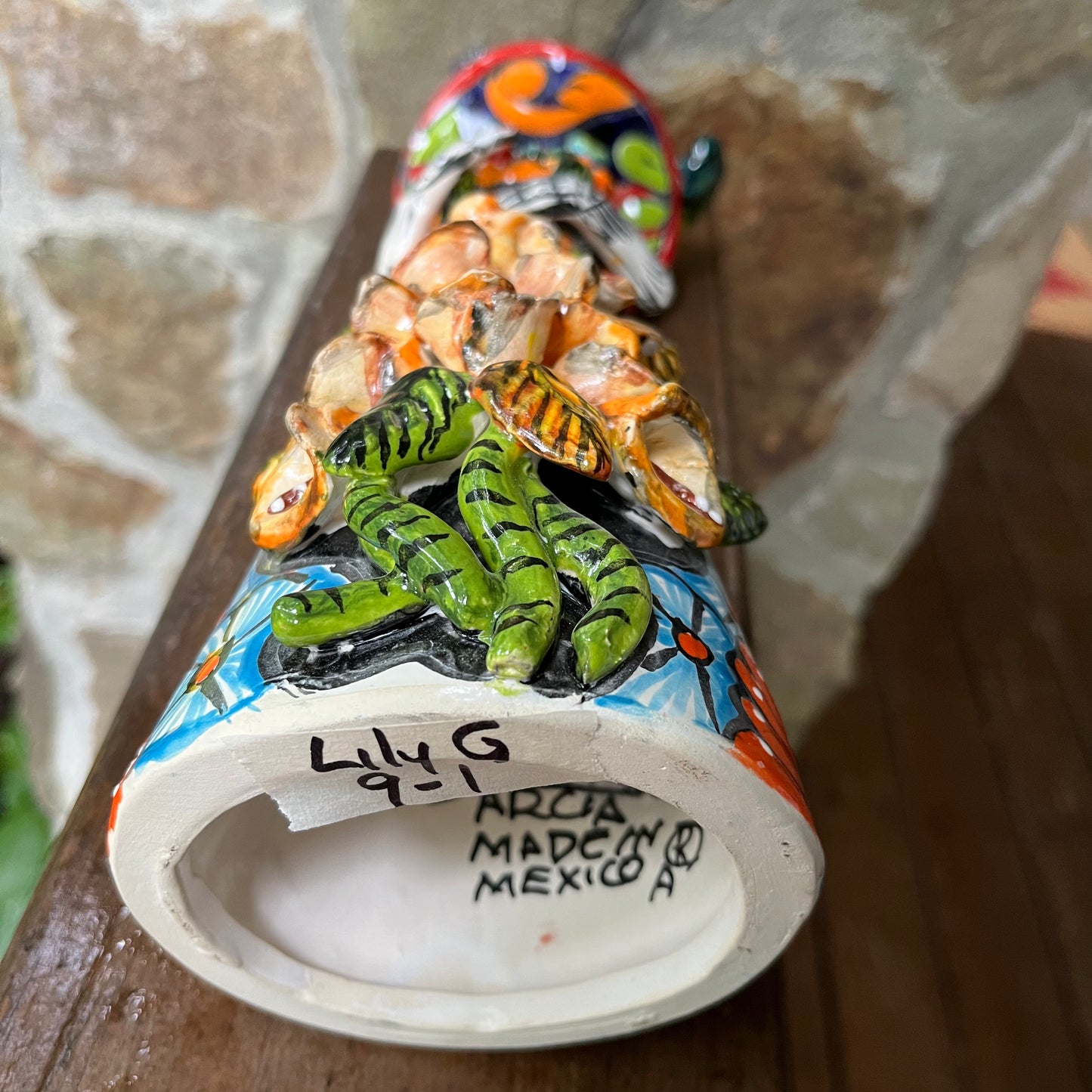 Talavera Mexican Catrina Doll with Calla Lily bottom