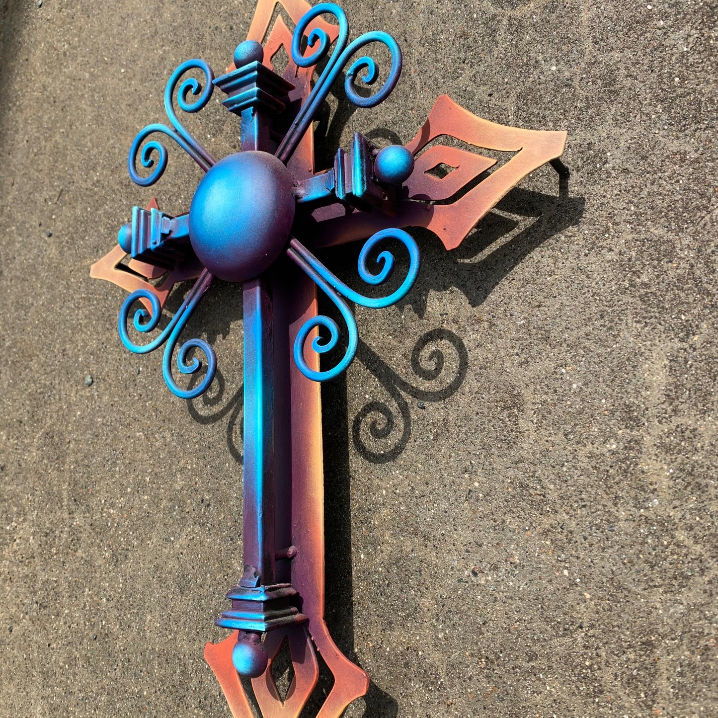 Metal Cross with Blue Medallion