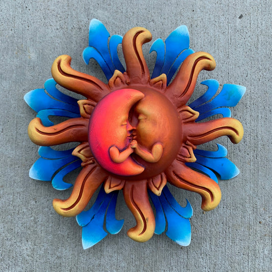 Sun and pink moon holding hands wall art