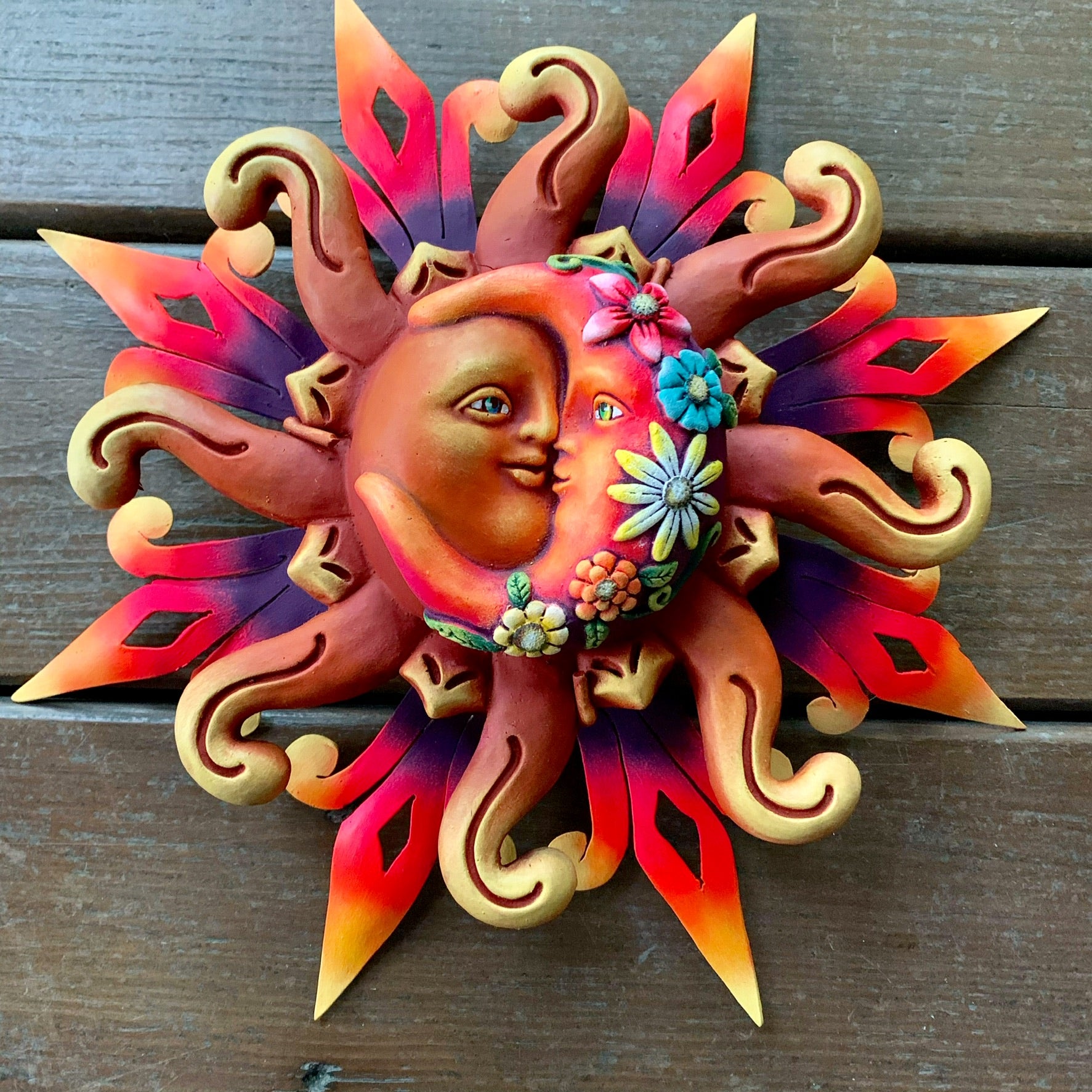 Sun and Moon Sculpture | Floral Sol Garden Metal Wall Art - MexDecor