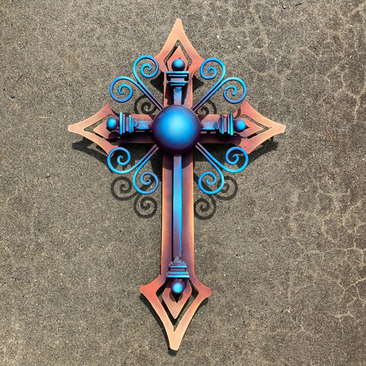 Metal Cross with Blue Medallion